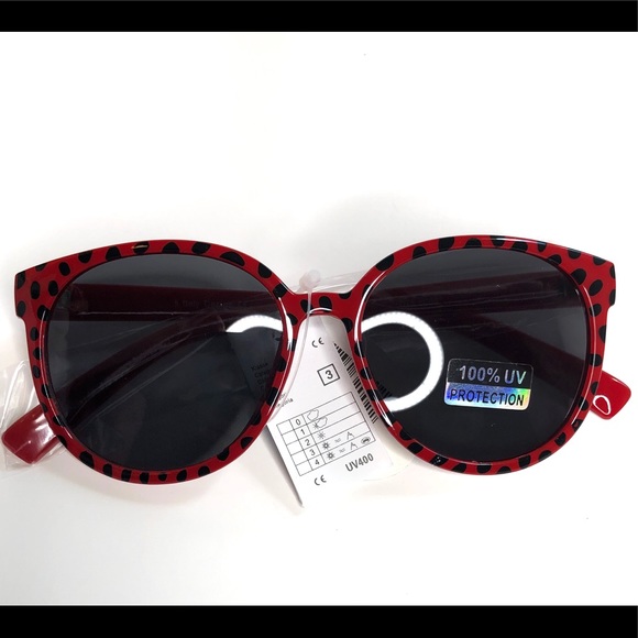 Red with Black Polka Dotted Design Sunglasses - Picture 3 of 3